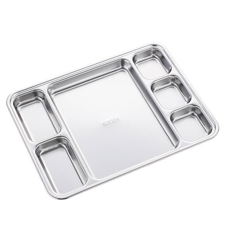 Gold Compartment Dining Plate For Food Serving Trays Stainless Steel Divided Dishes Kitchen Tableware Organization Container
