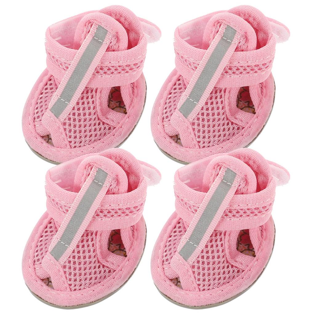 4pcs Summer Breathable Pets Dog Boots Mesh Sandals Dog Shoes Anti-slip Sneakers Pet Supplies (Pink) - Size 4