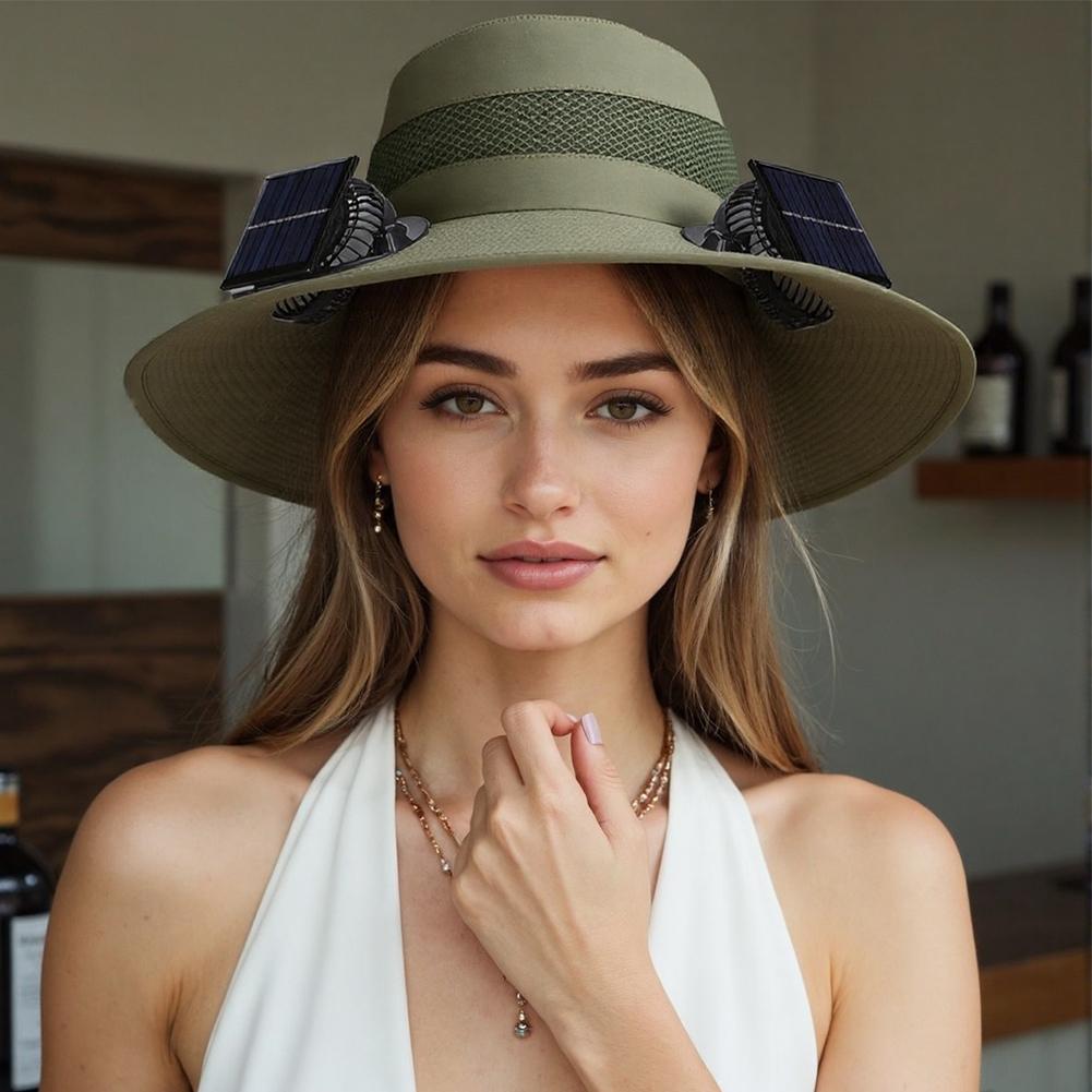 Solar Fan Hat with Solar/Charging Fan Sunshade Fishing Hat Waterproof Large Edge Cooling Hat for Outdoor Riding Hiking Fishing