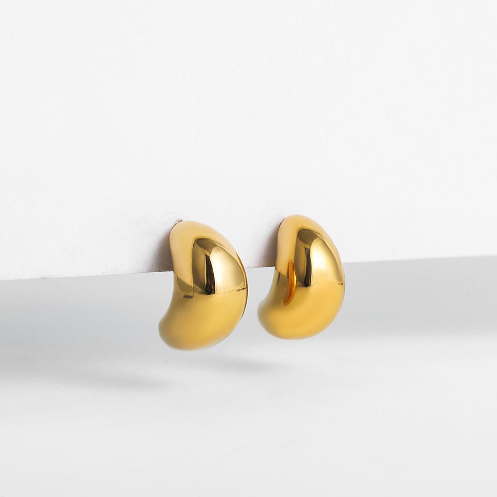 

Fashion Gold Color Smooth Round Dome Chunky Hoop Earrings for Women Stainless Steel Thick Small Hoops Ear Buckle Zircon Gift