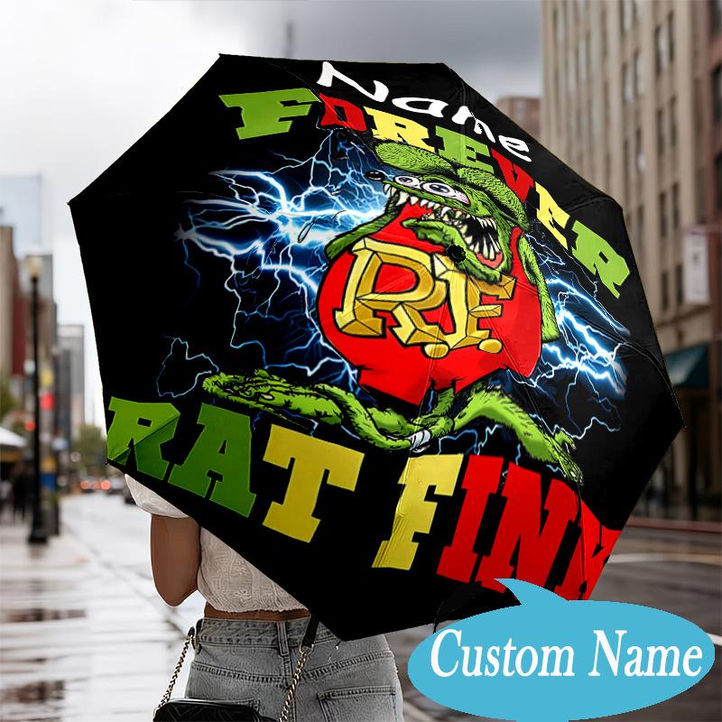 Custom Name Rat Fink Truck Adventure Umbrella Folding Umbrella, Automatic Umbrella - 8-Frame for Travel, Casual Lightweight Personalized Gifts