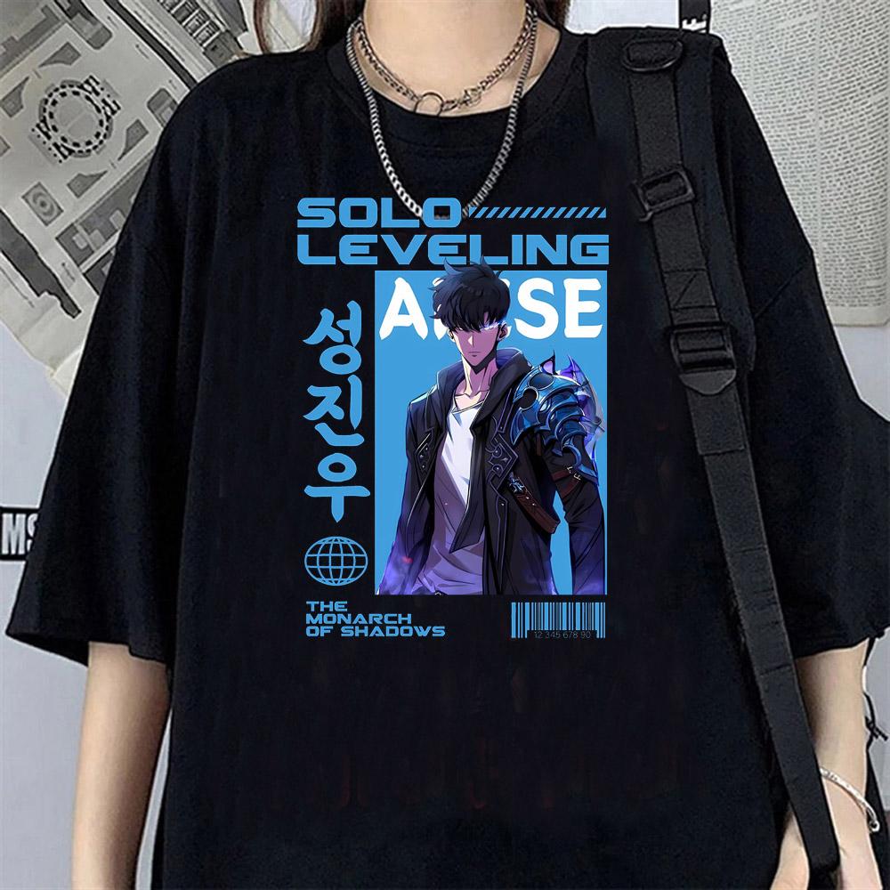 Solo Leveling T-Shirt Sung Jinwoo New Anime Manga Tshirt Men Women Clothing Short Sleeve Cartoon T Shirt