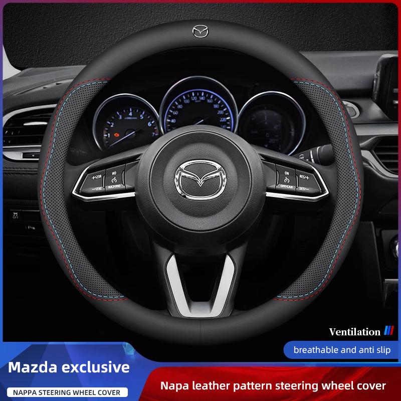 AAET1 38cm Nappa Leather Anti Slip Car Steering Wheel Cover For Mazda Speed 2 3 5 6 Atenza CX80 CX70 CX90 CX3 CX5 CX8 MX30 CX60 CX30
