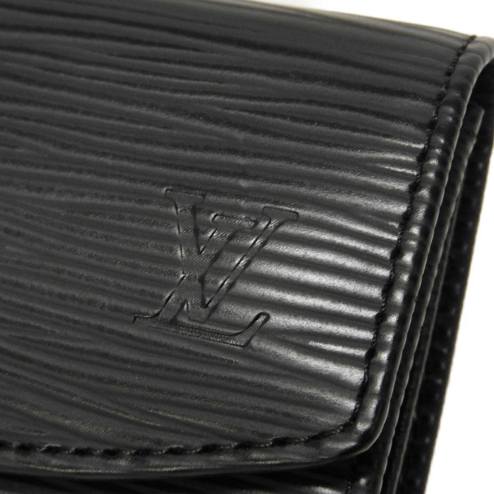 Used LV Logo Embossed Black Card Case with Gusset, Bifold, Epi Noir, 12564 Porte Monnaie Simple M63412 7943, Unisex