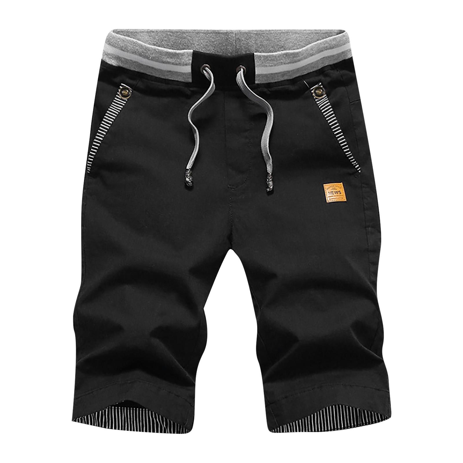 

Чоловічі спортивні бавовняні льонні повсякденні вільні шорти Повсякденні піжами з кишенями Шорти для бігу Штани L чорний