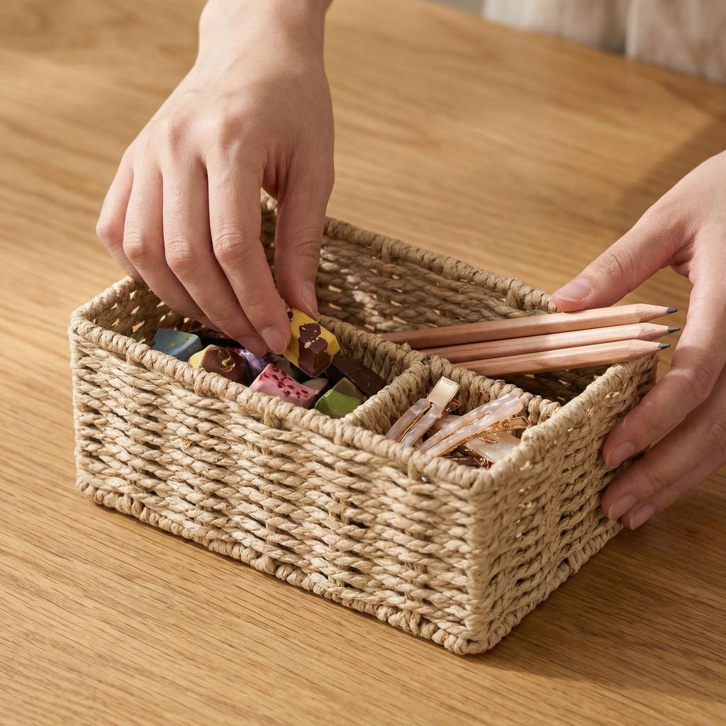 Paper Rope Woven Storage Basket, Handmade Woven Basket, Desktop Snack And Sundry Storage Basket.