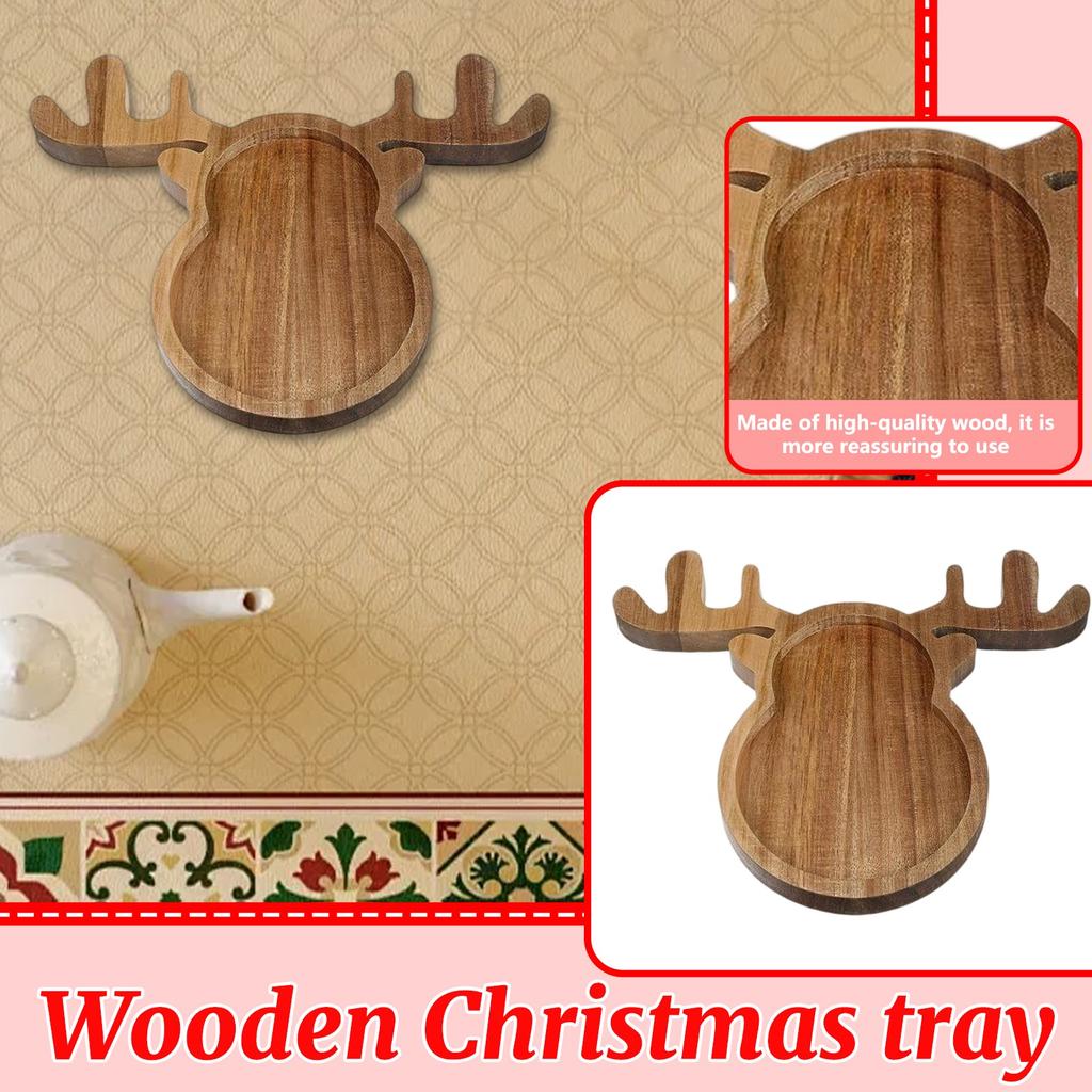 Wooden Christmas Tray, Elk Christmas Tree Christmas Hat Plate, Wood Tray Fruit Dessert Plate.