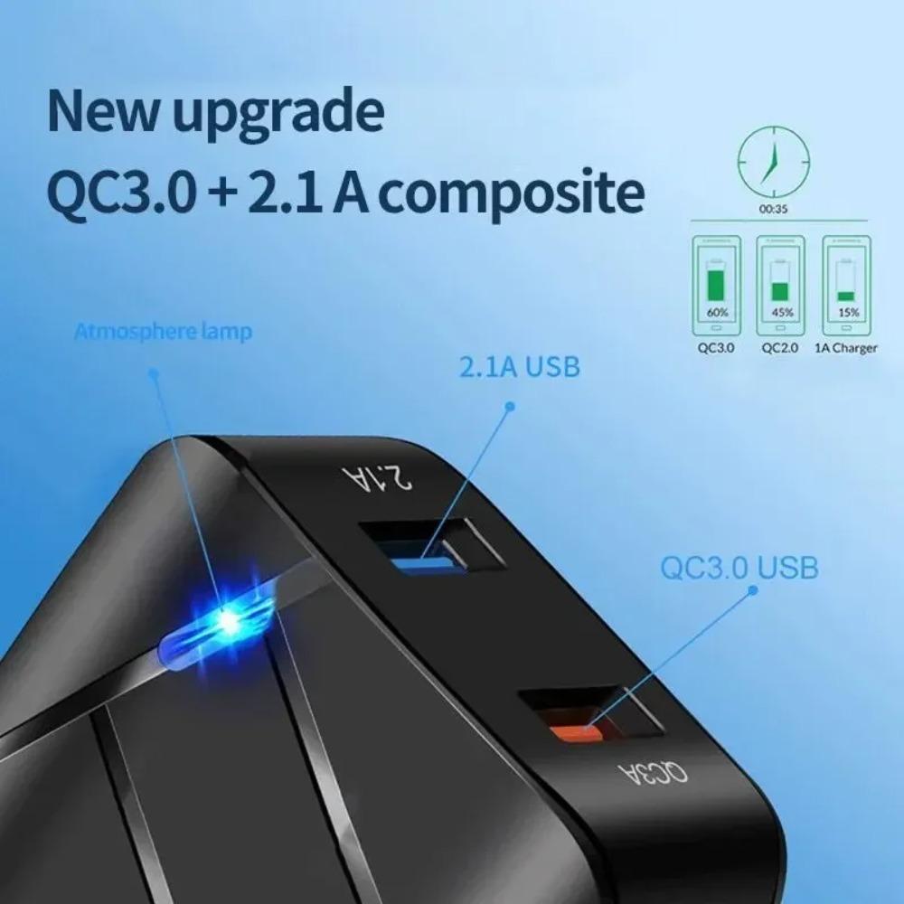 Dual USB Qc3.0 2.1a Multi Port Fast Charging Mobile Phone Charger Dual Port American Standard European Standard Fast Charging