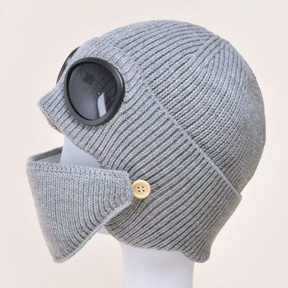 Fleece Lined Knitted Winter Hat Woolen Warm Hat With Mask Warm Woolen Hat  Cold Weather