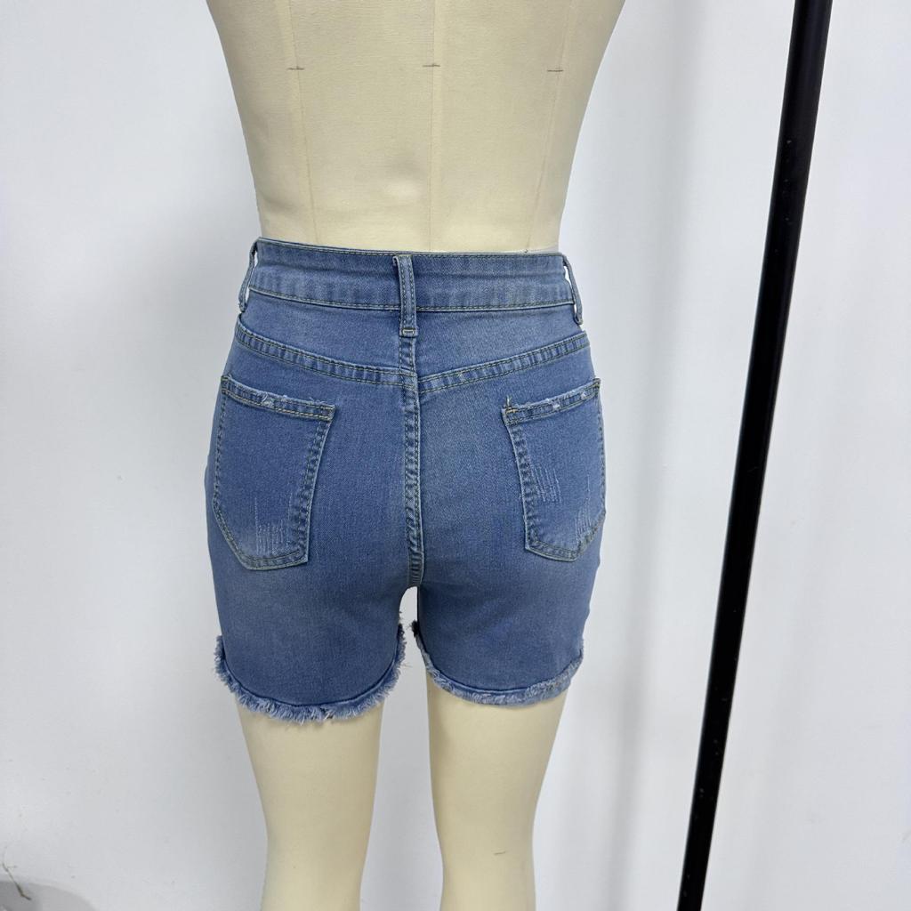 European & American Women's Handmade Ripped Light Blue Loose Denim Shorts