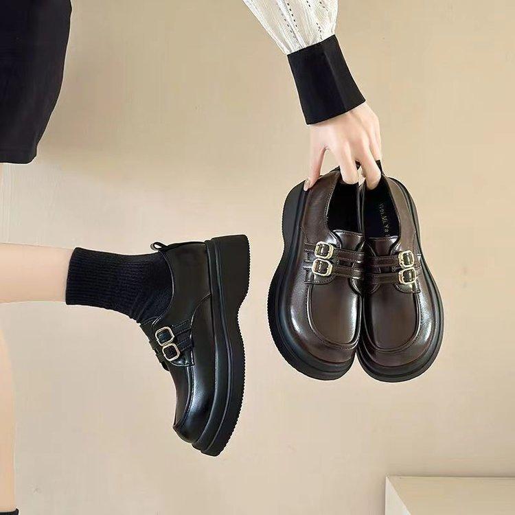 Height-increasing British style small leather shoes autumn new platform single shoes student Mary Jane shoes