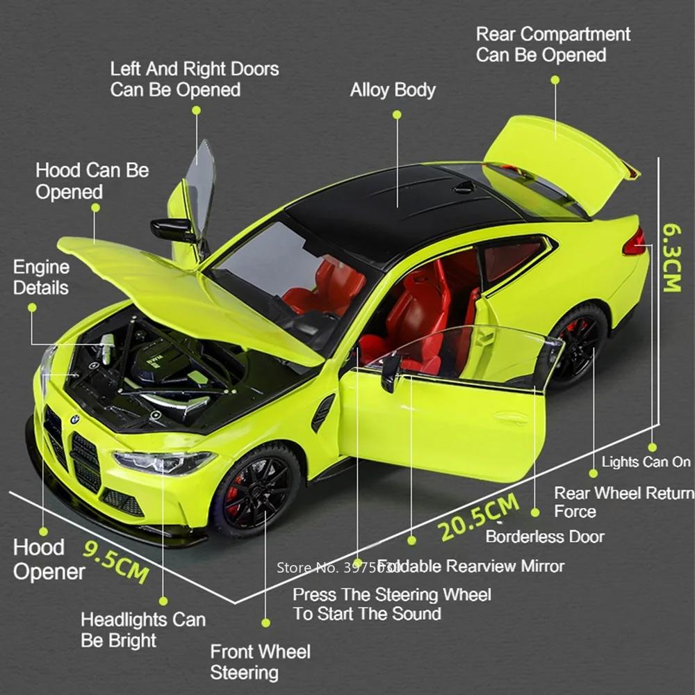 Big 1/24 BMW M4 Model Metal Diecast Toy Cars Light Sound Alloy Toys Vehicles Wheel Pull Back Miniature Car Children's Day Gifts