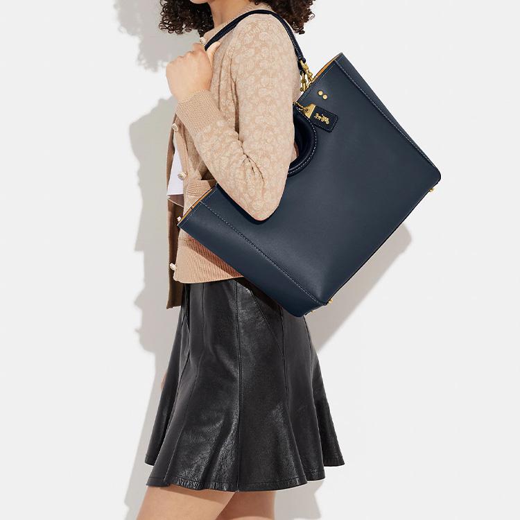 New COACH Glove Tanning Tote Bag, Shopping Bag, Portable Crossbody Bag, Shoulder Bag Large Size Women's Dark Blue CH592-B4L6L