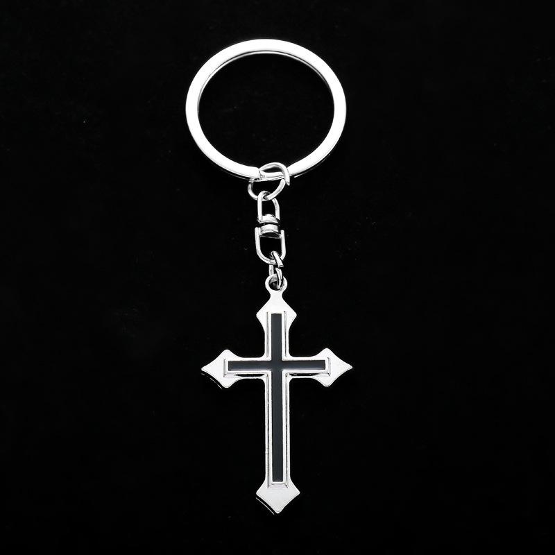 Portachiavi Classico a Croce in Acciaio Inossidabile Stile Moda Religiosa Semplice Ciondolo per Chiavi Auto Accessorio Pratico Quotidiano