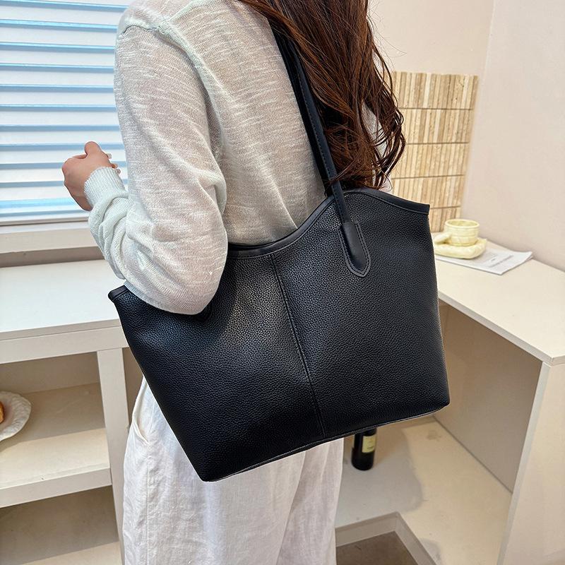 Women Fashion Retro Colorblock Simple Large Capacity Commuting Tote Shoulder Bag