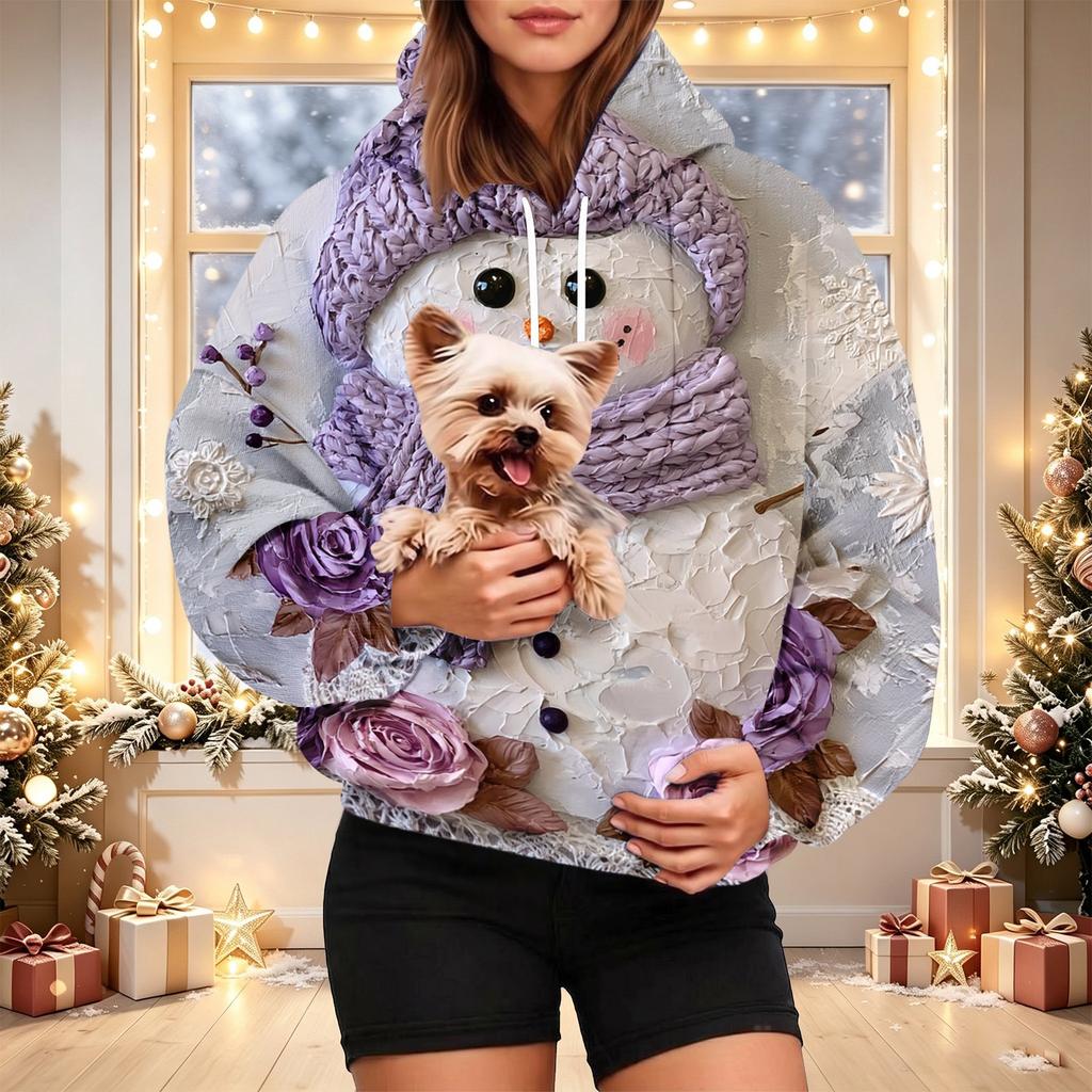 Women's Fashion Plaid Print Hoodie with Pet Pocket, Casual Sweatshirt for Everyday Wear