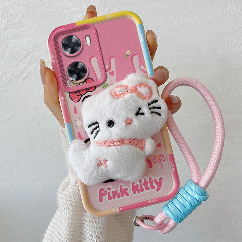 KEYSION Urocze pluszowe etui 3D z kreskówką dla OPPO A57 4G A57 S A77 ze smyczą, silikonowy, wstrząsoodporny pokrowiec na telefon dla Realme Narzo 50 5G