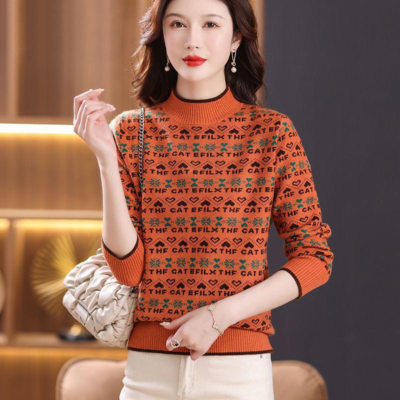 2024 Women's Autumn/Winter Half-Turtleneck Jacquard Knitted Sweater