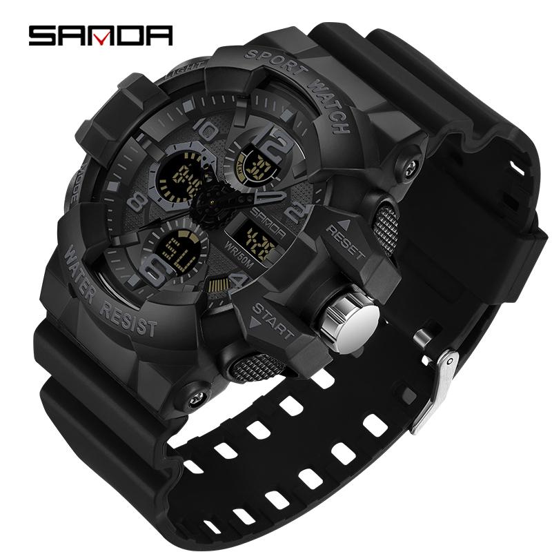 SANDA Dual Display Fashion G- Style Military Watch LED Digital Sports Watches For Man Waterproof Luminous Quartz Men Wristwatch
