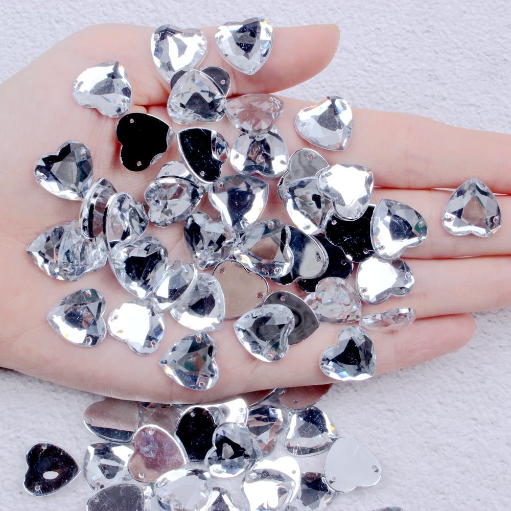 Heart Shape Acrylic Sew Beads Crystal Clear Rhinestones for DIY Fashion Accessories 500pcs 25mm 40pcs