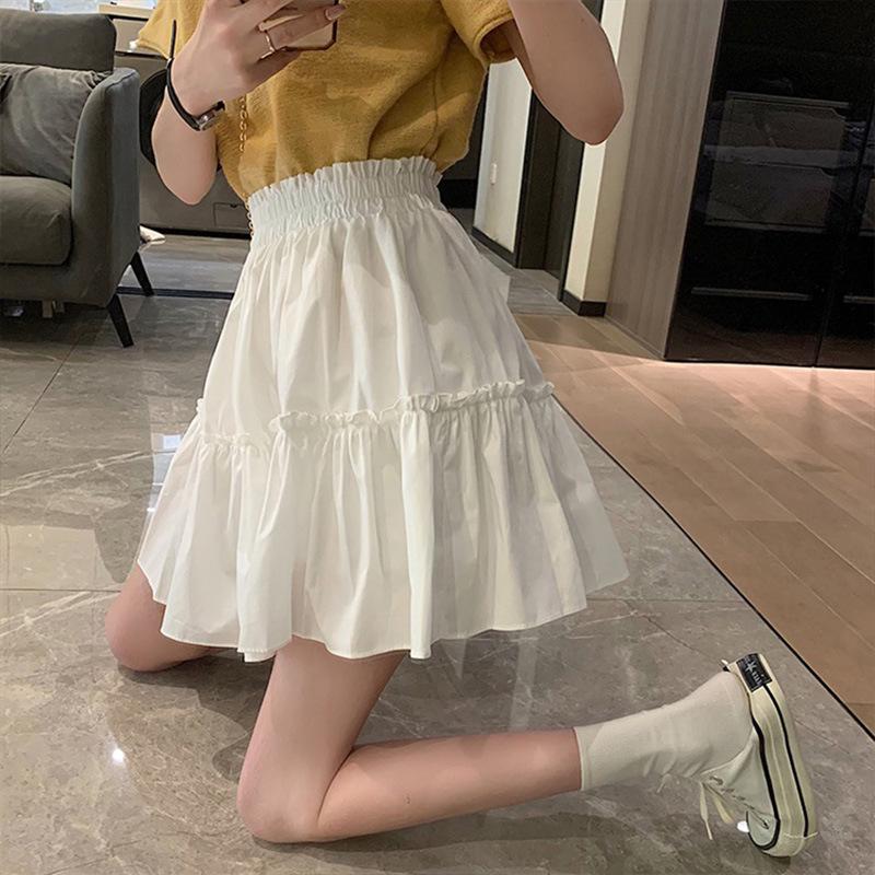 

Летняя белая юбка А-силуэта 2025 года с эластичной талией - элегантный сказочный дизайн, закрывающий бедра, для женщин XL белый