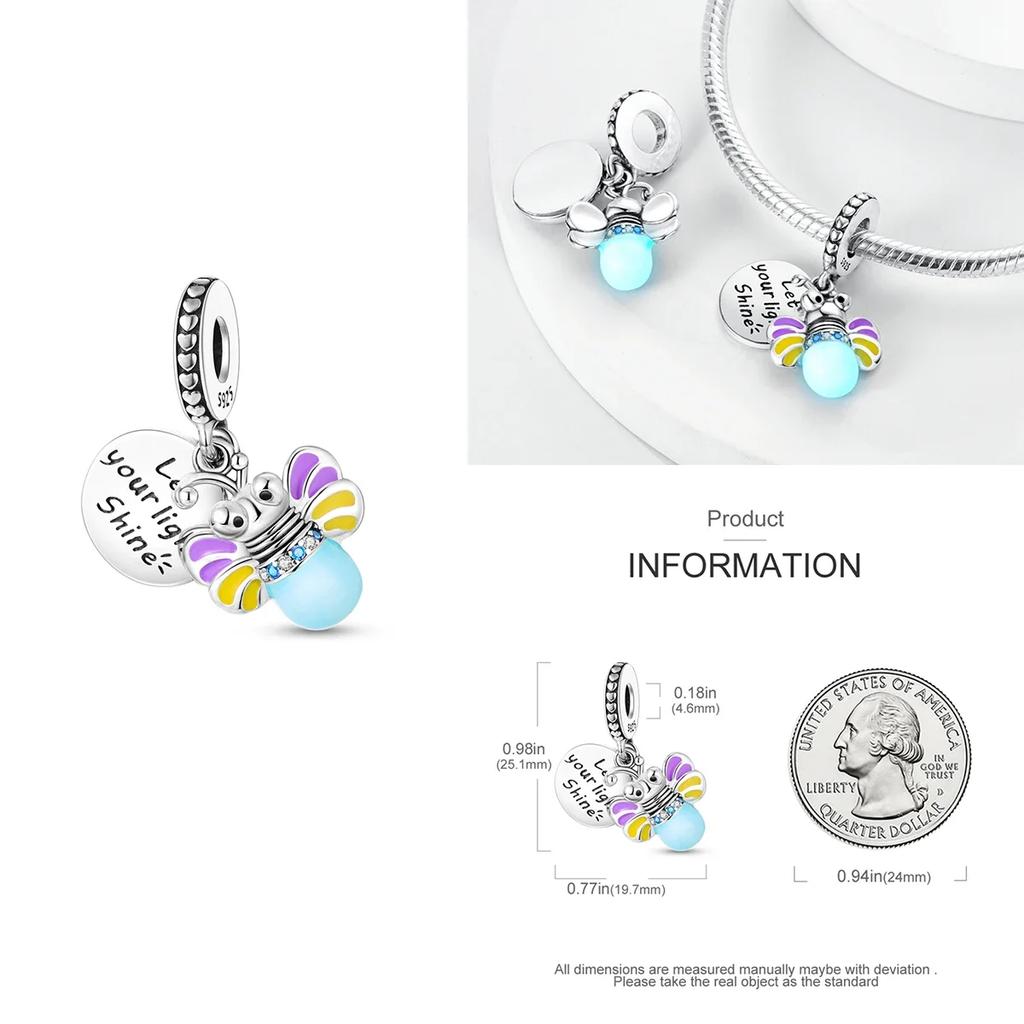 Colorful Copper Blue Glow-In-The-Dark Murano Princess Glass Beads Fits Original Bracelet Jewelry Set Accessories