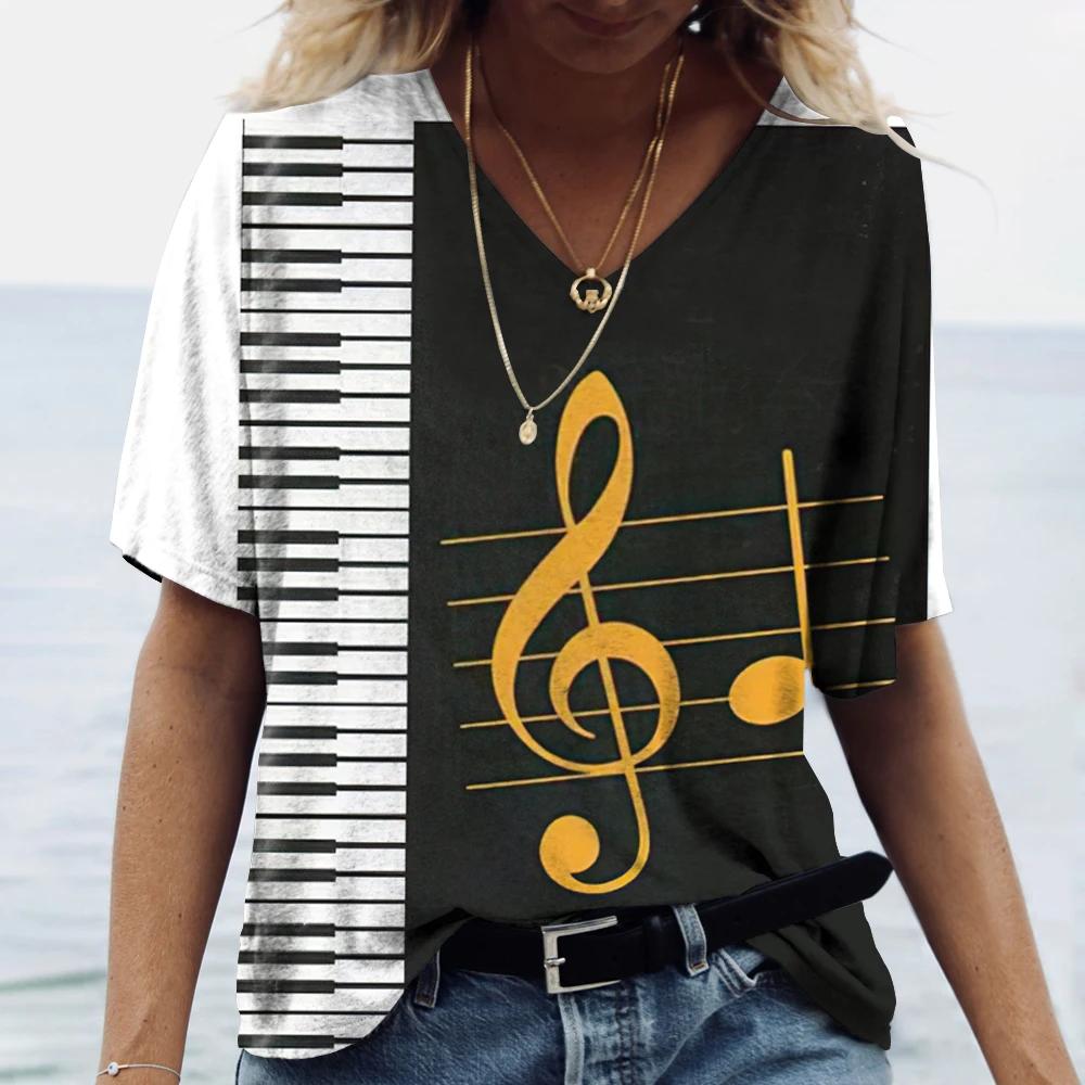 Summer Women T-Shirts 3d Fashion Print Gradient Harajuku T Shirt Oversized Tees For Ladies Clothing New Short Sleeve V-Neck Tops