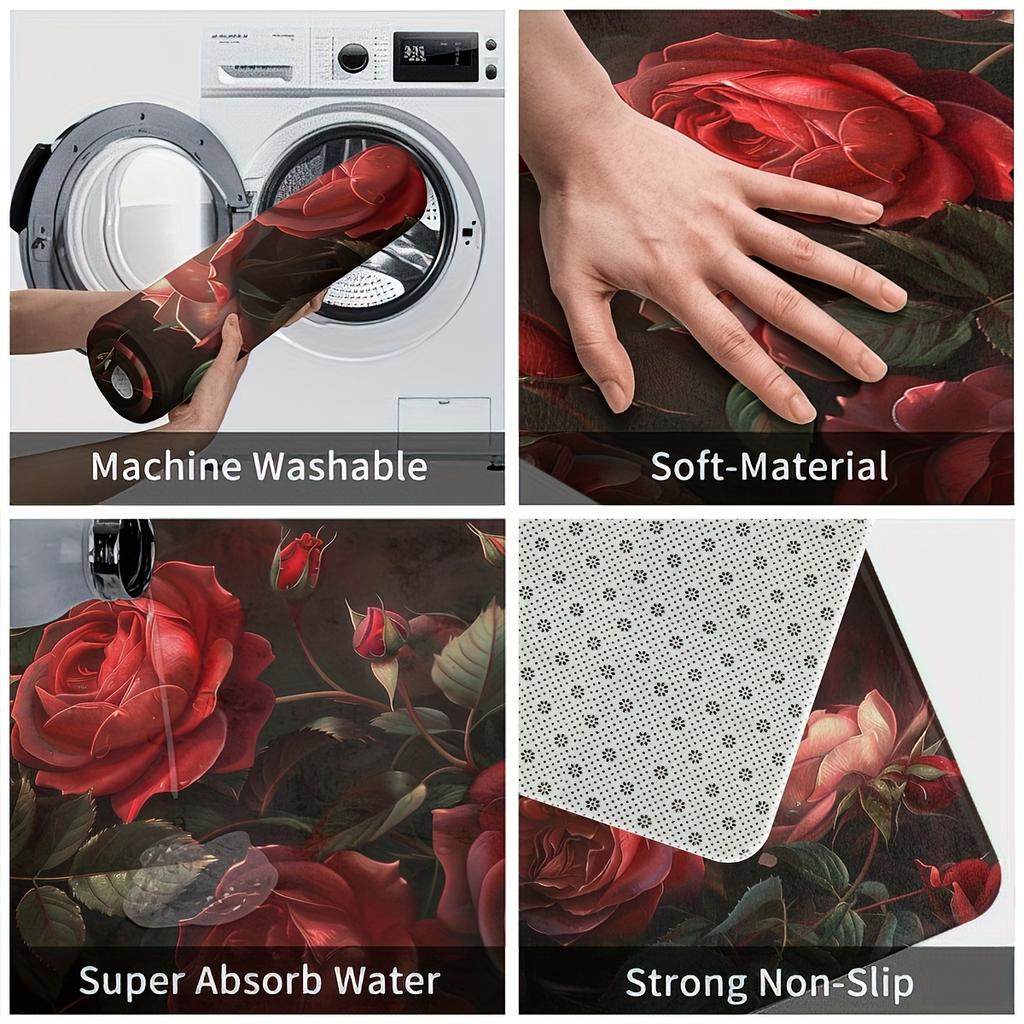 1Pcs Anti Fatigue Kitchen Rugs, Beautiful Roses Print Waterproof Non-Slip Thick Cushioned Kitchen Mat Heavy Duty Comfort Standing Mat for Kitchen