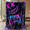 Neon Game Controller Art Theme Blanket Lightweight Warm Flannel Blanket Decorative Throw Blanket for Home Decoration