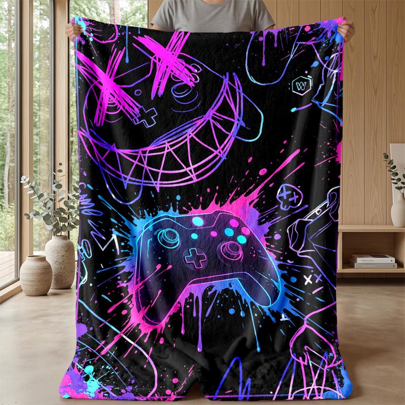 Neon Game Controller Art Theme Blanket Lightweight Warm Flannel Blanket Decorative Throw Blanket for Home Decoration