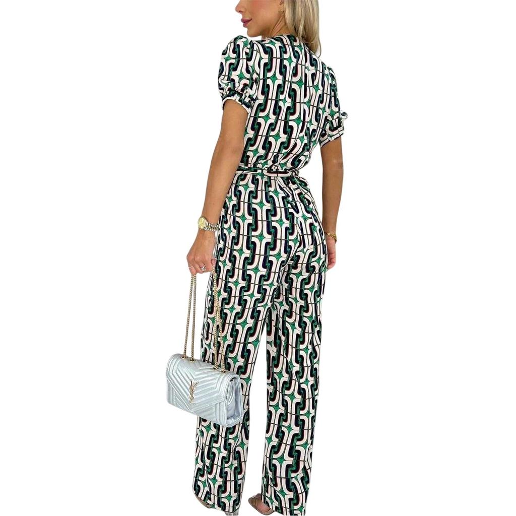AX Paris Damen Geometrisches Muster Jumpsuit mit Gürtel