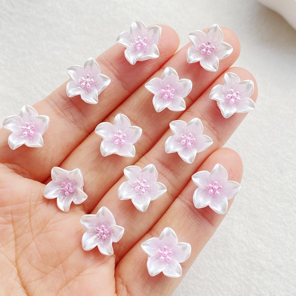 50pcs Resin Mini Colorful Lily Flowers Nail Art Flat Back Rhinestone Bead Scrapbook DIY Manicures Applique Accessories Crafts