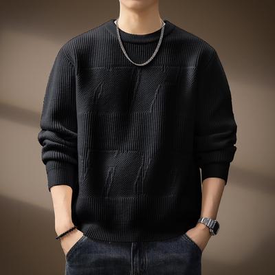 Men's Plus Size Retro Textured Sweater - Thickened Round Neck Pullover for Autumn/Winter