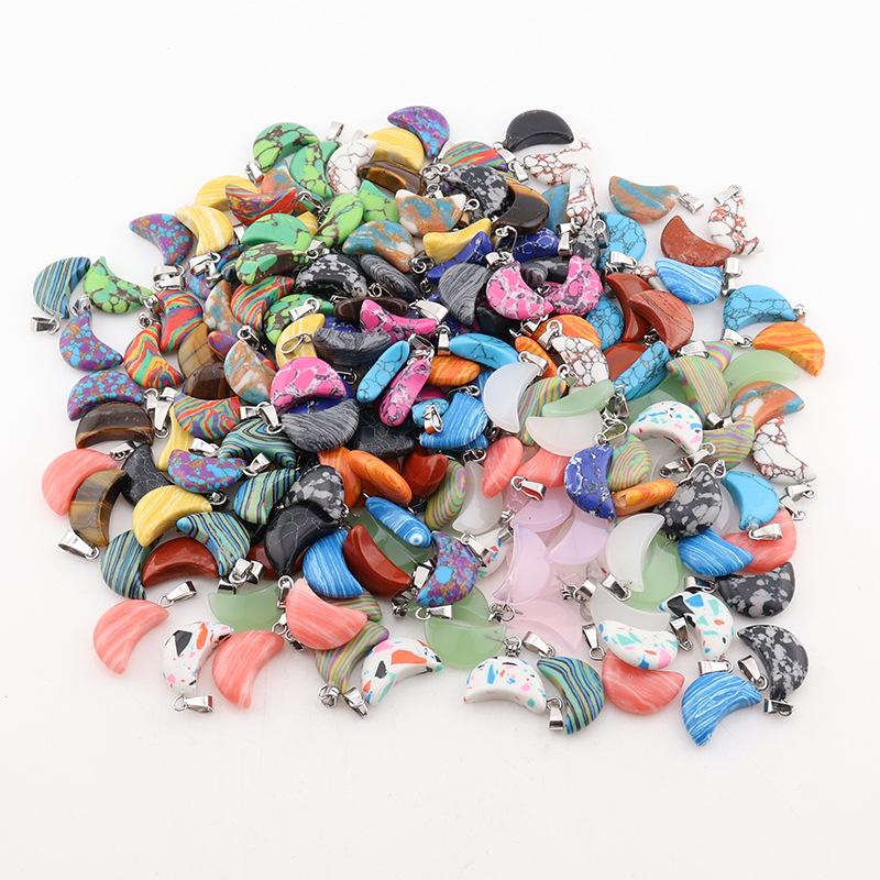 Natural Stone Crescent Moon Crystal Pendant Keychain Ornament 18x10mm