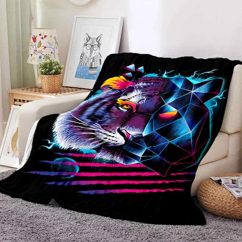 3D Tiger Throw Blanket Super Soft for Spring Line Art Flannel Blanket for Bed Sofa Couch Blanket King Full Size Autumn Modern