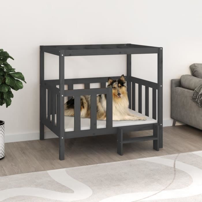 822389 vidaXL Lit pour chien Gris 105,5x83,5x100 cm Bois de pin solide