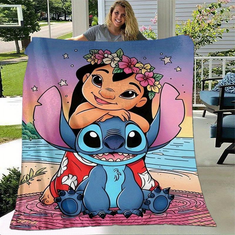 1 stk Teppe med Stitch-trykk - Mykt, helårspledd til stue, soverom, personlig gave med søtt tegneseriedesign
