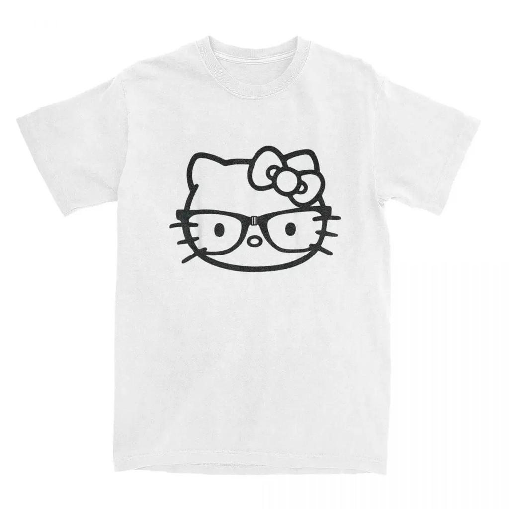 Hello Kitty Ασπρόμαυρα Γυαλιά Σπασίκλα Μπλουζάκια Ανδρικά Γυναικεία Καθαρό Βαμβάκι Ανδρικό T-Shirt Κοντομάνικο Μπλουζάκια με Στρογγυλή Λαιμόκοψη Καθημερινά Τοπ