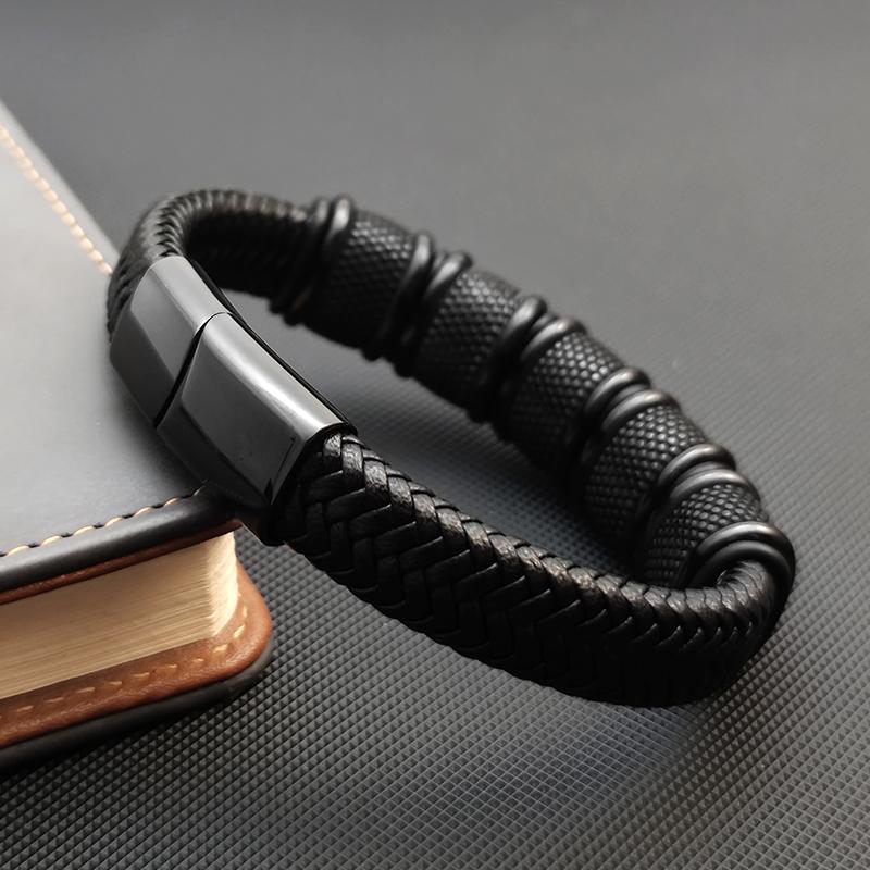 New Classic Men's Leather Bracelet Hand-woven Multi-layer Combination Stainless Steel Accessory Fashion Charm Jewelry Wholesale