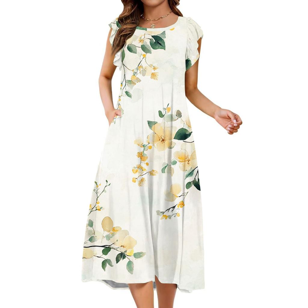 Women's One-piece Short Sleeve Flared Sleeve Loose Casual Floral Print Round Neck Dress