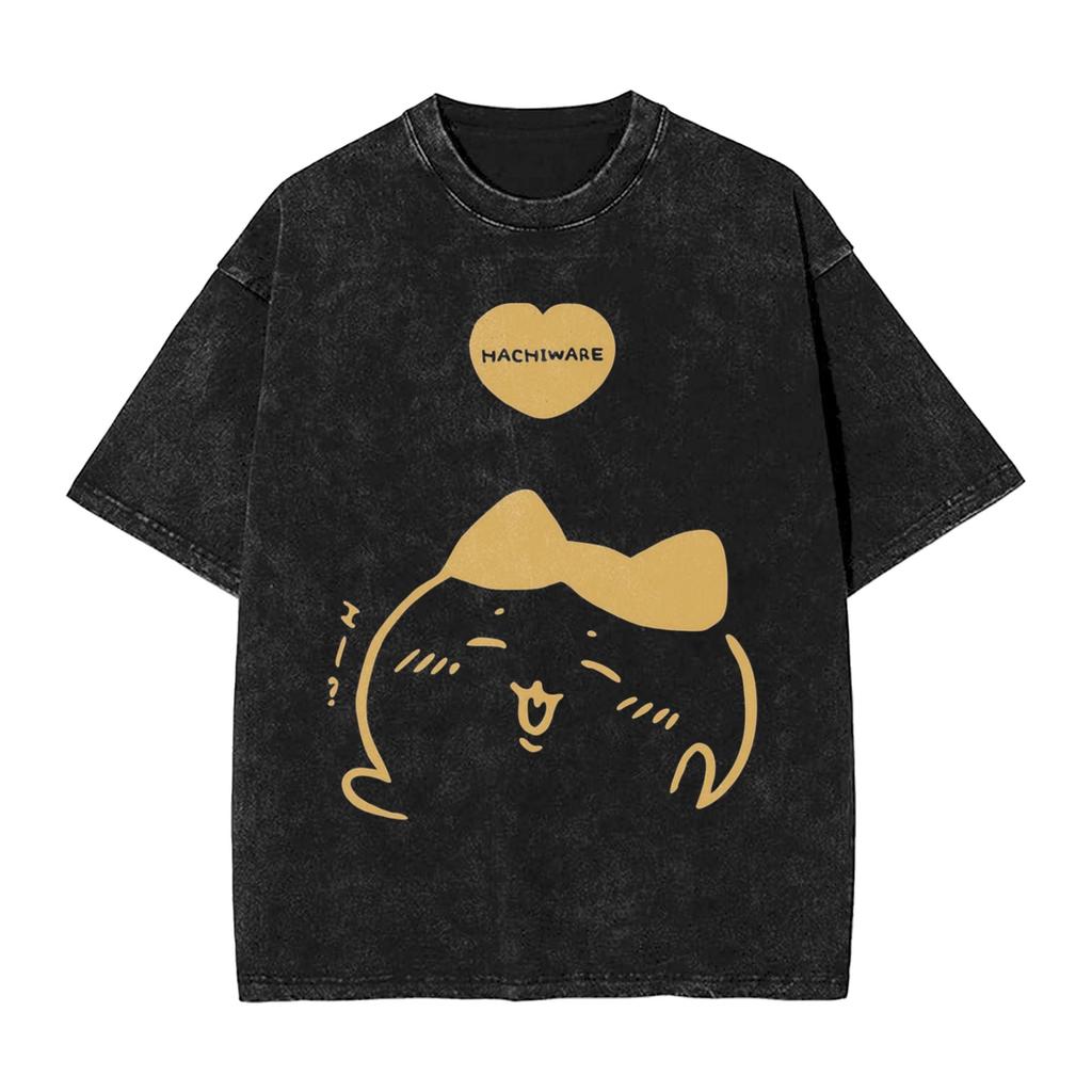 Chiikawas Metal Band Usagi T Shirts Hip Hop Washed Short Sleeve Street TShirt for Men Women Tops Streetwear Summer Tops Tees