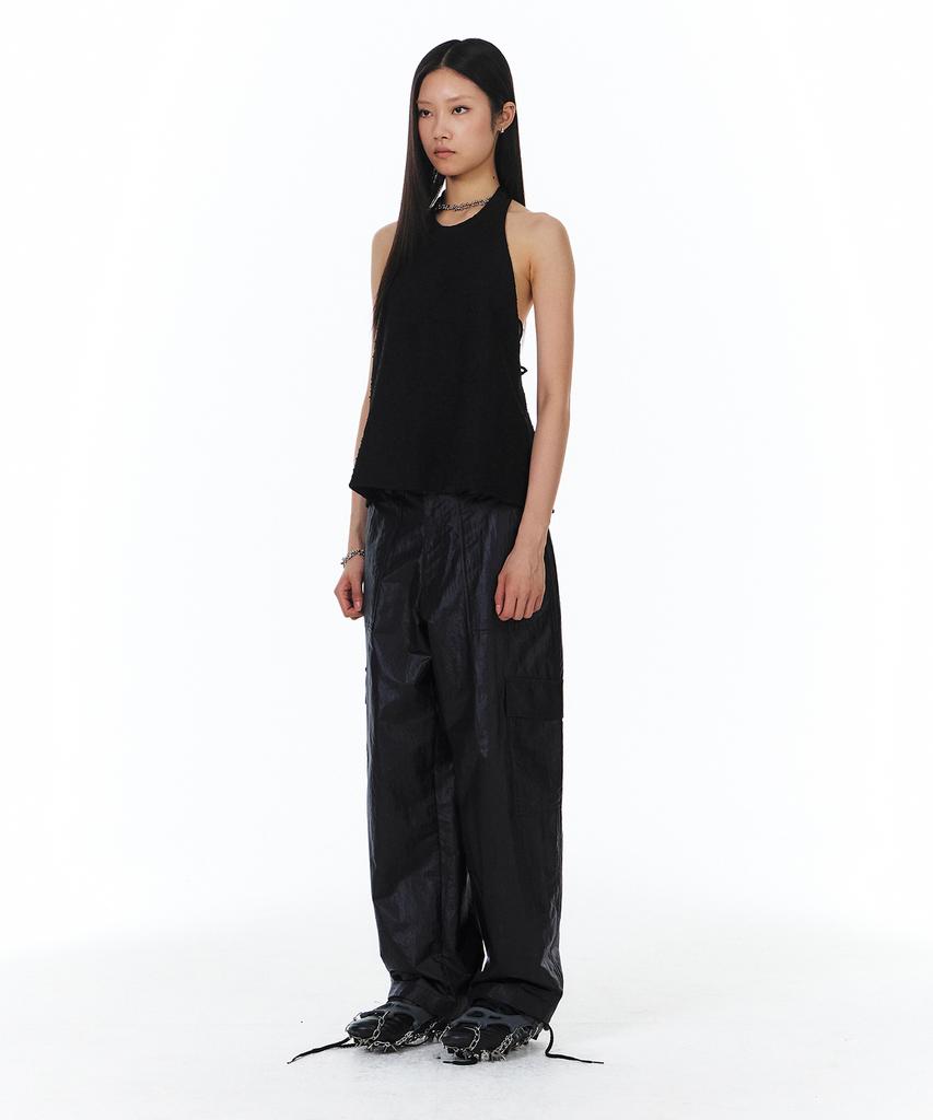 Yunse [Unisex] Glossy Cargo Pants (Black)
