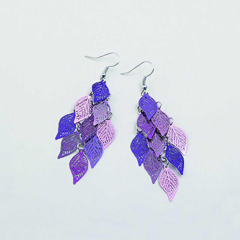 Vintage Hollow Leaves Drop Earrings for Women Bohemian Colorful Long Dangle Earrings 2024 Fashion Zircon Boucle Oreille Femme