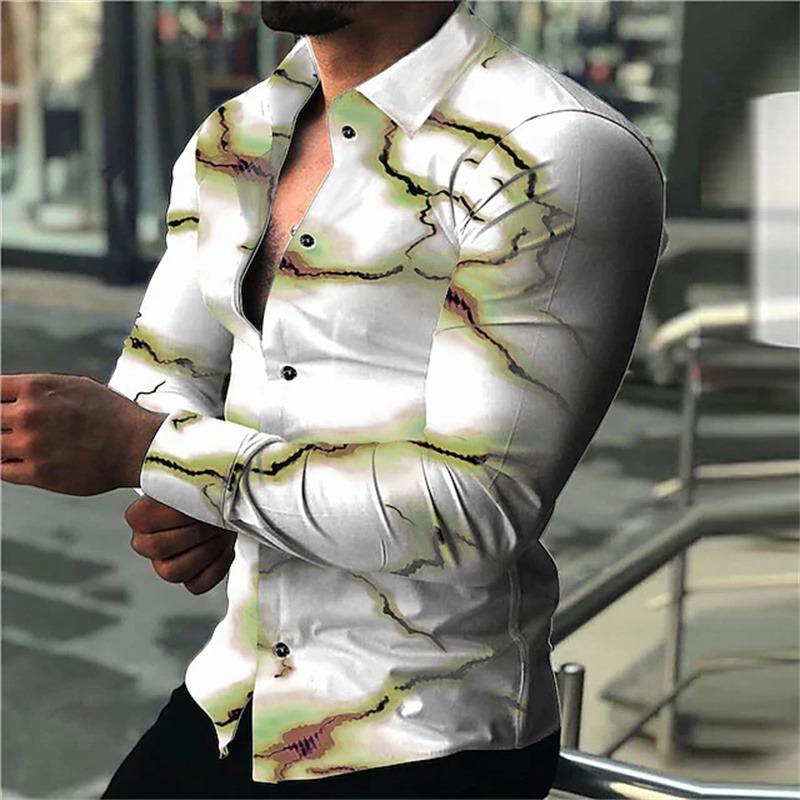 Men's Long-sleeved Shirt with Trendy Purple Lightning Flash Print Design, Stylish and Casual Open-front Top, Sizes