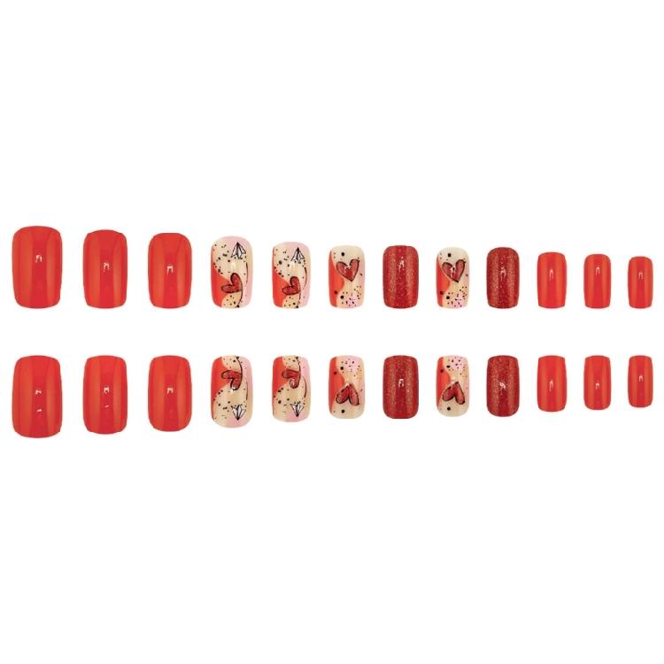 24pcs Valentine's Day Press On Nail Medium Square Shape Acrylic False Nail With Heart Designs Stick on Nail For Women
