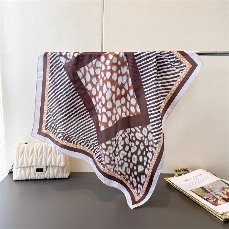 Fashion Leopard Print Silk Square Scarf Women Soft Satin Neck Ties Decorate Head Scarf Hijab Female Headband Foulard Neckerchief