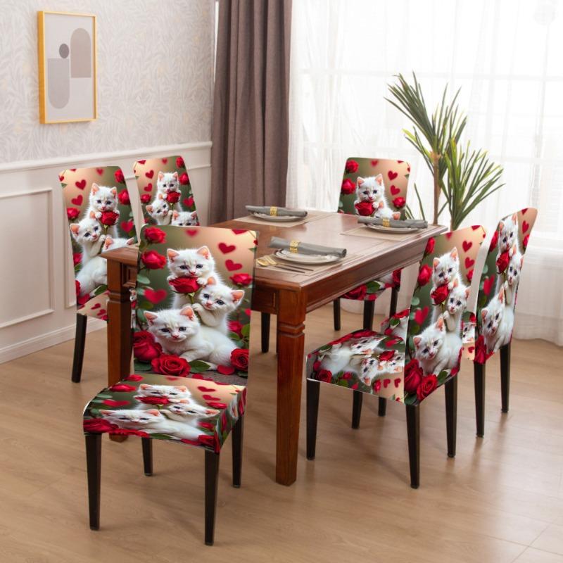 Bedruckter Stuhlbezug mit niedlichem Kätzchenmuster, staubdicht, dekorativ, vollständig abdeckend, maschinenwaschbar, elastisch