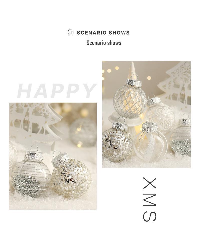 Painted Silver & White Christmas Ball Set: Elegant Tree Ornaments
