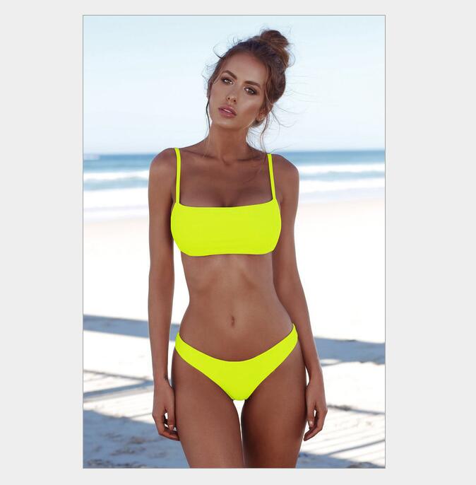 Women Solid Bikini Set Push-up Unpadded Bra Swimsuit Swimwear Triangle Bather Suit