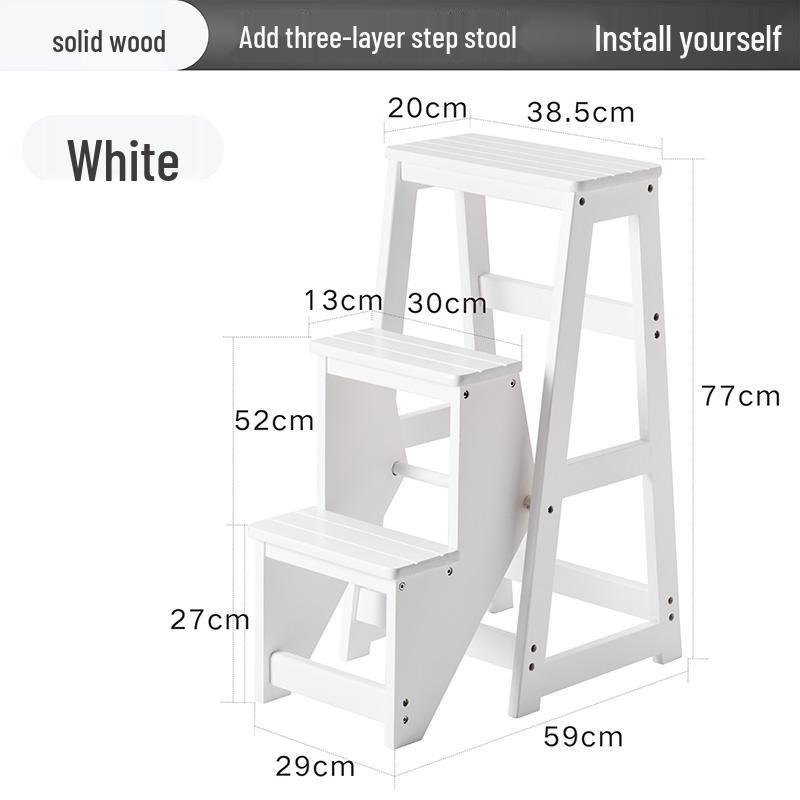 Solid Wood Multifunctional Folding Ladder-Chair: Indoor Portable 4-Step Stool & Climbing Ladder